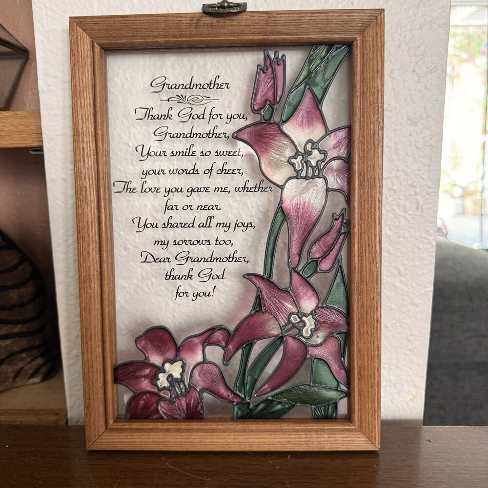 Grandmother Antique Stained Glass Decorative Framed